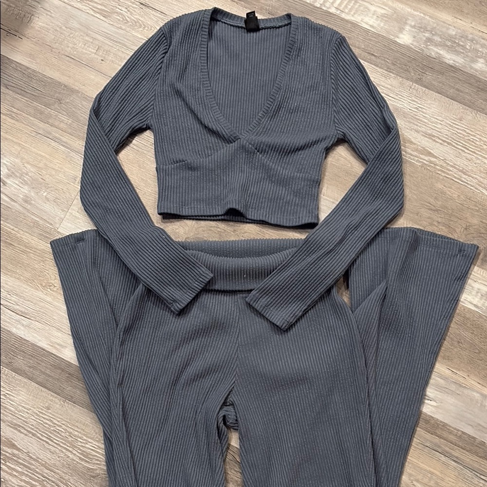 Ribbed Gray Two-Piece Set